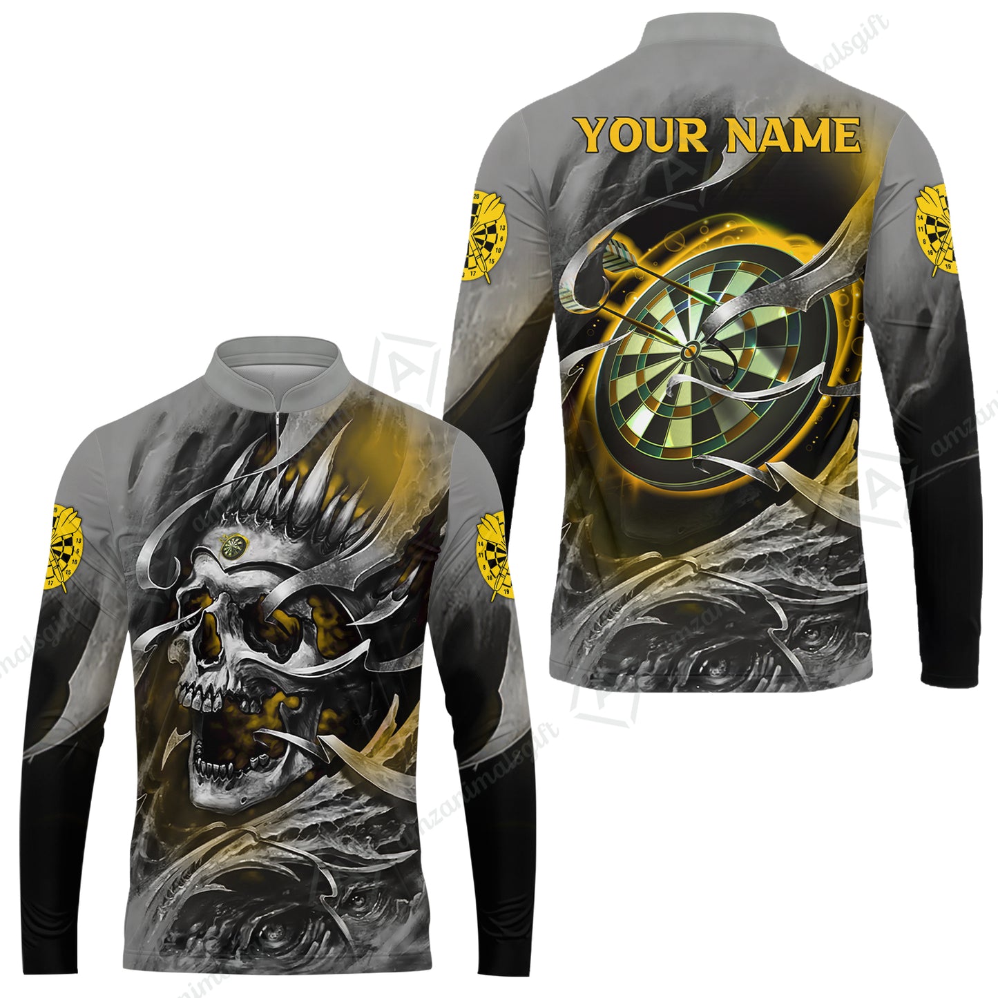 Darts Men Polo Shirt Custom Name - Green Skull Dartboard Personalized Polo Shirt For Men - Gift For Darts Player, Friend, Family