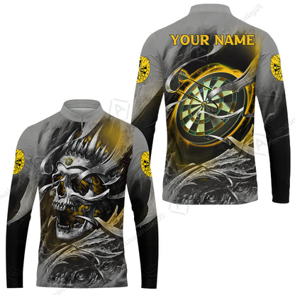 Darts Men Polo Shirt Custom Name - Green Skull Dartboard Personalized Polo Shirt For Men - Gift For Darts Player, Friend, Family