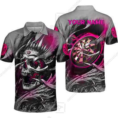 Darts Men Polo Shirt Custom Name - Green Skull Dartboard Personalized Polo Shirt For Men - Gift For Darts Player, Friend, Family
