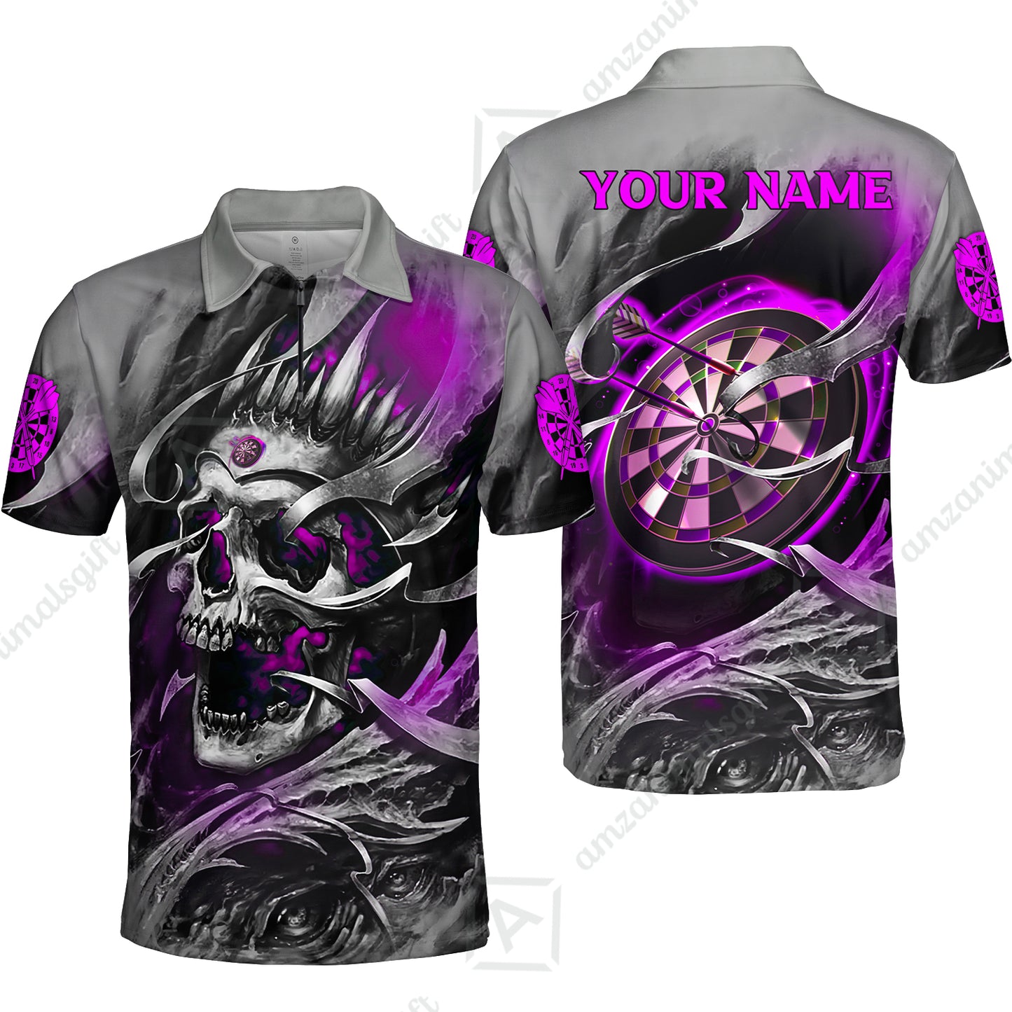 Darts Men Polo Shirt Custom Name - Green Skull Dartboard Personalized Polo Shirt For Men - Gift For Darts Player, Friend, Family