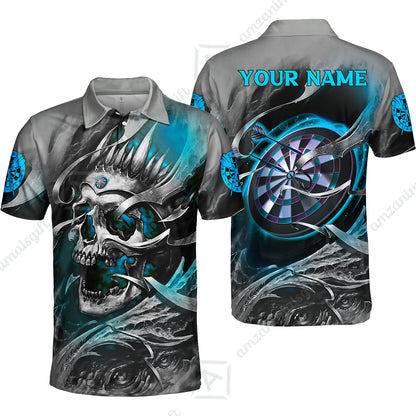 Darts Men Polo Shirt Custom Name - Green Skull Dartboard Personalized Polo Shirt For Men - Gift For Darts Player, Friend, Family