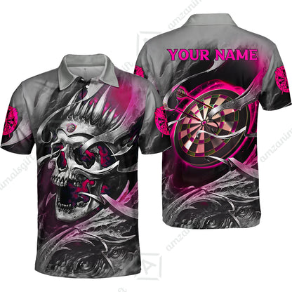 Darts Men Polo Shirt Custom Name - Green Skull Dartboard Personalized Polo Shirt For Men - Gift For Darts Player, Friend, Family