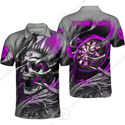 Darts Men Polo Shirt Custom Name - Green Skull Dartboard Personalized Polo Shirt For Men - Gift For Darts Player, Friend, Family