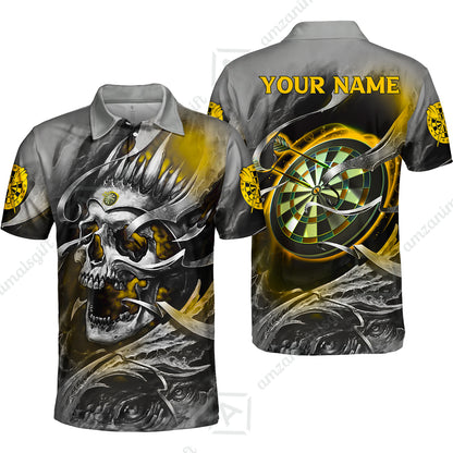 Darts Men Polo Shirt Custom Name - Green Skull Dartboard Personalized Polo Shirt For Men - Gift For Darts Player, Friend, Family