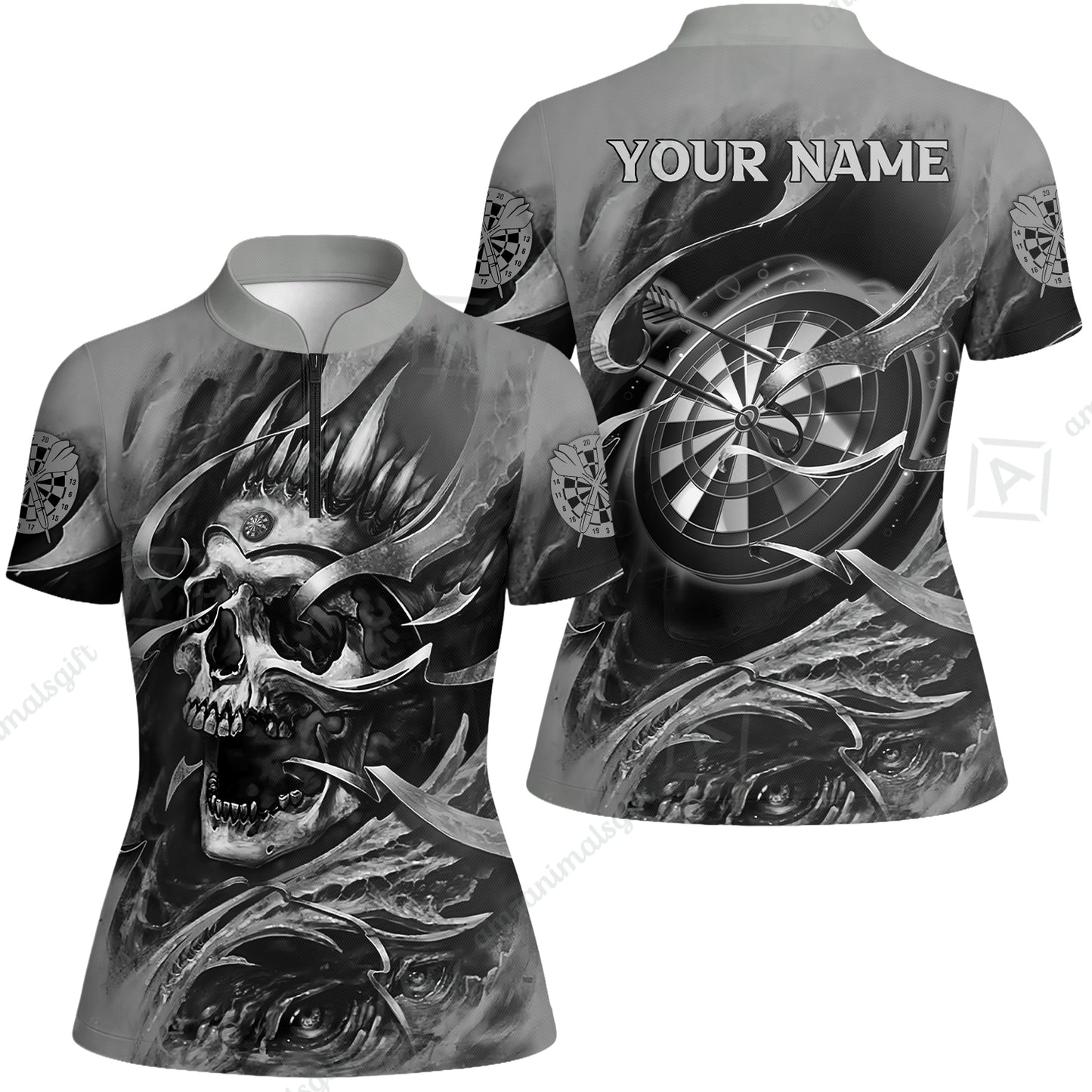 Darts Men Polo Shirt Custom Name - Green Skull Dartboard Personalized Polo Shirt For Men - Gift For Darts Player, Friend, Family