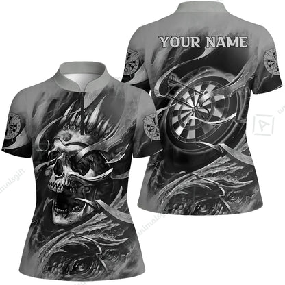 Darts Men Polo Shirt Custom Name - Green Skull Dartboard Personalized Polo Shirt For Men - Gift For Darts Player, Friend, Family