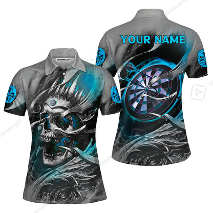 Darts Men Polo Shirt Custom Name - Green Skull Dartboard Personalized Polo Shirt For Men - Gift For Darts Player, Friend, Family