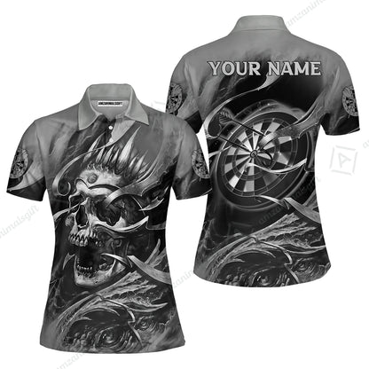 Darts Men Polo Shirt Custom Name - Green Skull Dartboard Personalized Polo Shirt For Men - Gift For Darts Player, Friend, Family