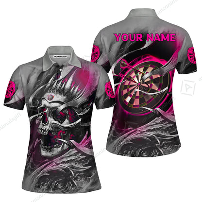 Darts Men Polo Shirt Custom Name - Green Skull Dartboard Personalized Polo Shirt For Men - Gift For Darts Player, Friend, Family