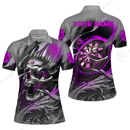 Darts Men Polo Shirt Custom Name - Green Skull Dartboard Personalized Polo Shirt For Men - Gift For Darts Player, Friend, Family