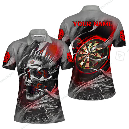 Darts Men Polo Shirt Custom Name - Green Skull Dartboard Personalized Polo Shirt For Men - Gift For Darts Player, Friend, Family