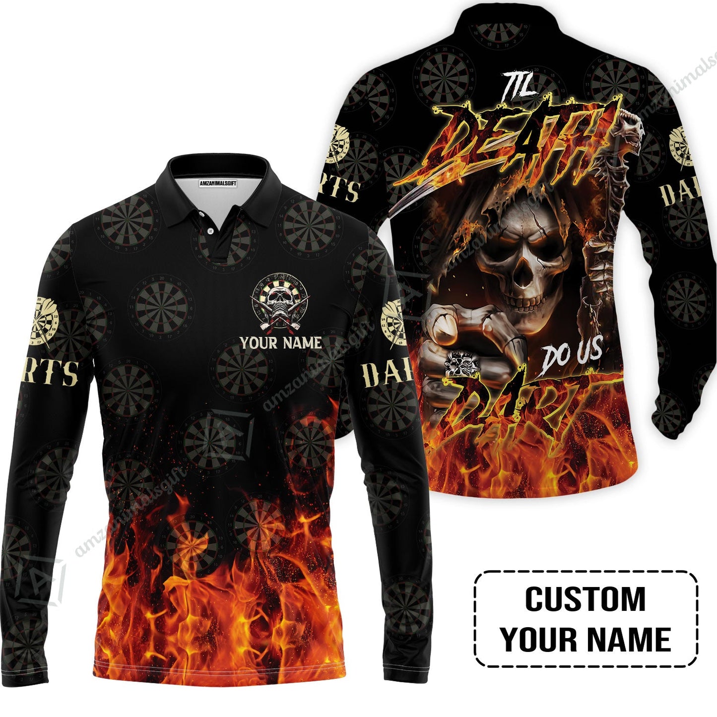 Darts Custom Name Long Polo Shirt - Til Death Do Us Dart Dartboard Personalized Long Polo Shirt