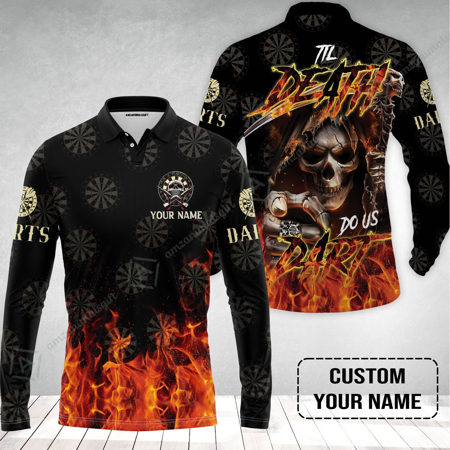 Darts Custom Name Long Polo Shirt - Til Death Do Us Dart Dartboard Personalized Long Polo Shirt