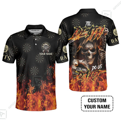 Darts Men Polo Shirt Custom Name - Til Death Do Us Dart Dartboard Personalized Polo Shirt