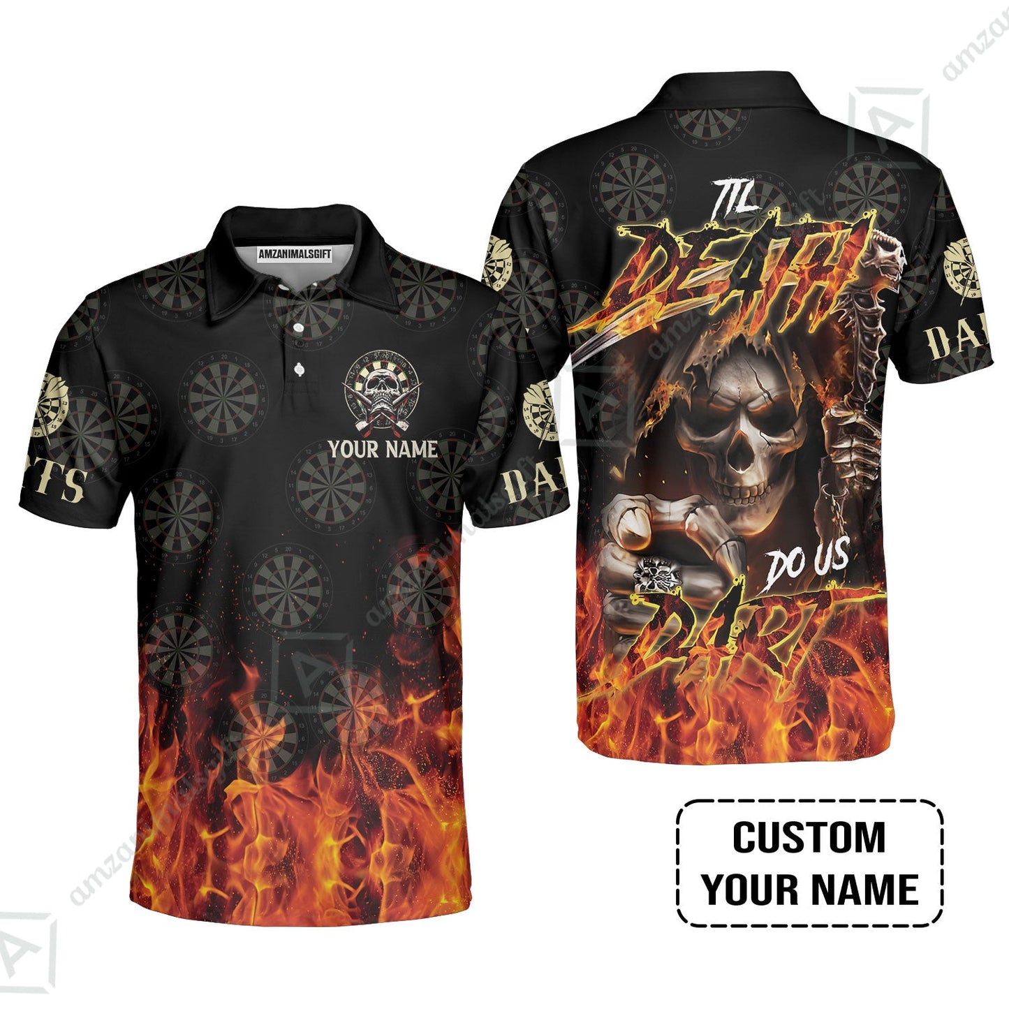 Darts Custom Name Long Polo Shirt - Til Death Do Us Dart Dartboard Personalized Long Polo Shirt