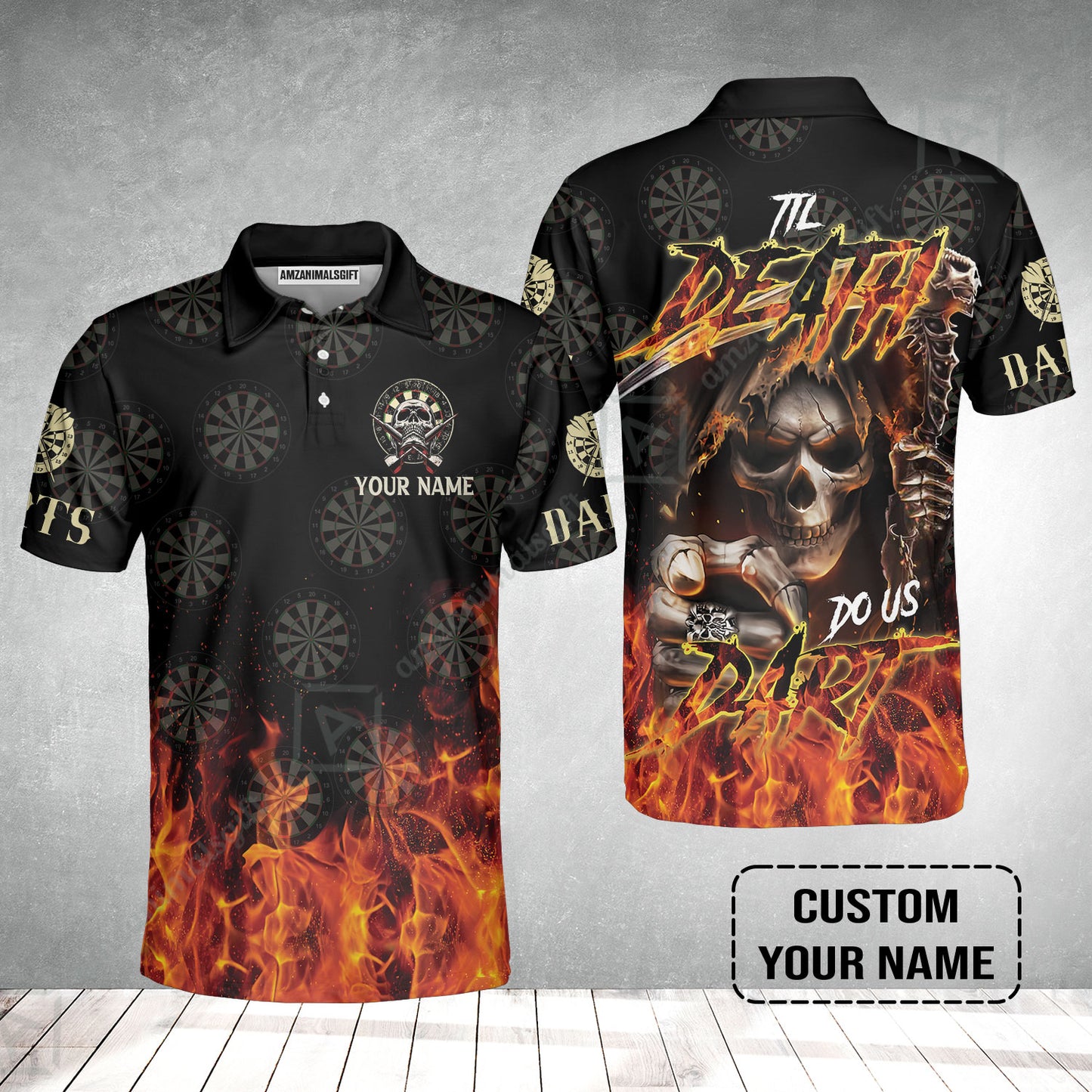 Darts Men Polo Shirt Custom Name - Til Death Do Us Dart Dartboard Personalized Polo Shirt