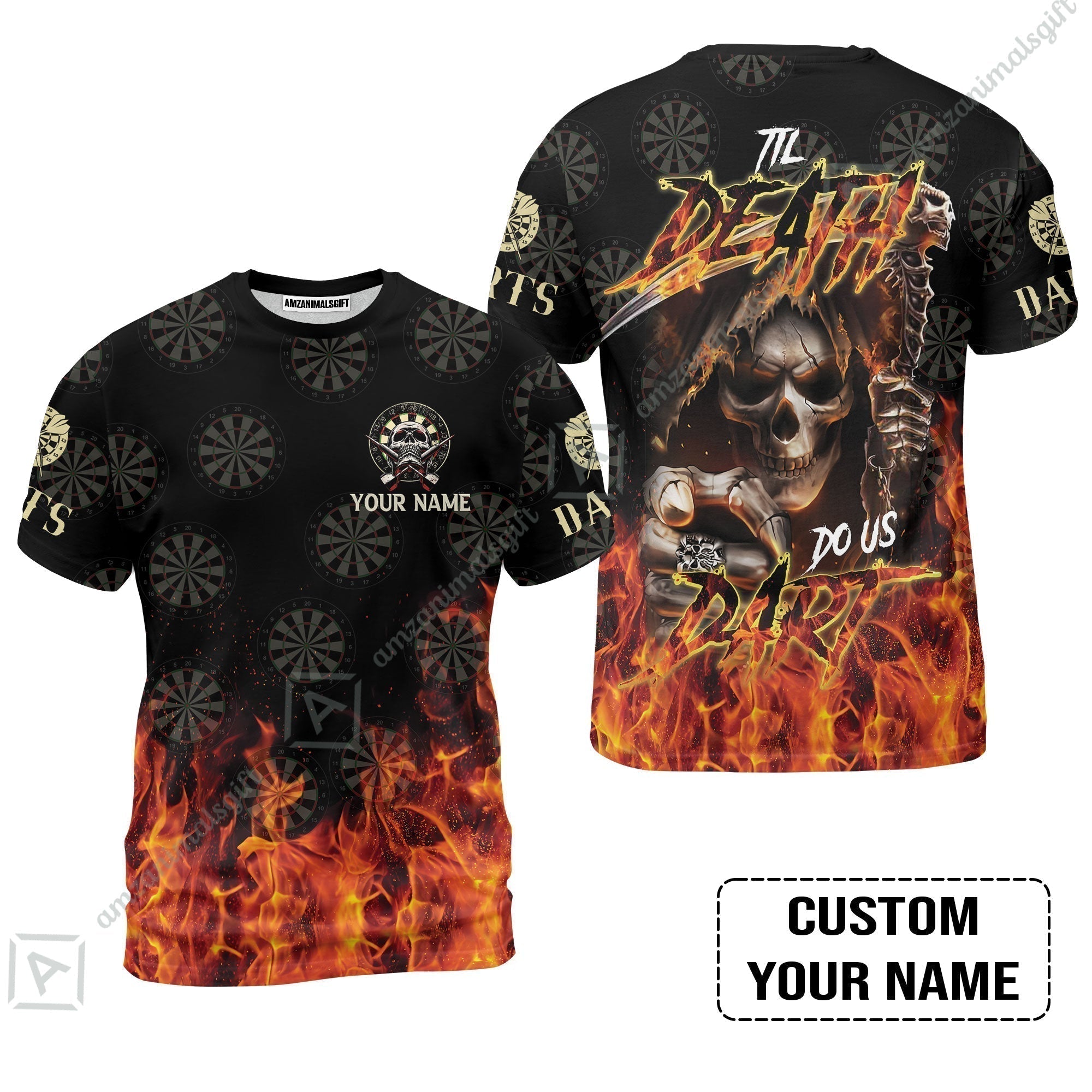 Darts Custom Name T-Shirt - Til Death Do Us Dart Dartboard Personalized T-Shirt