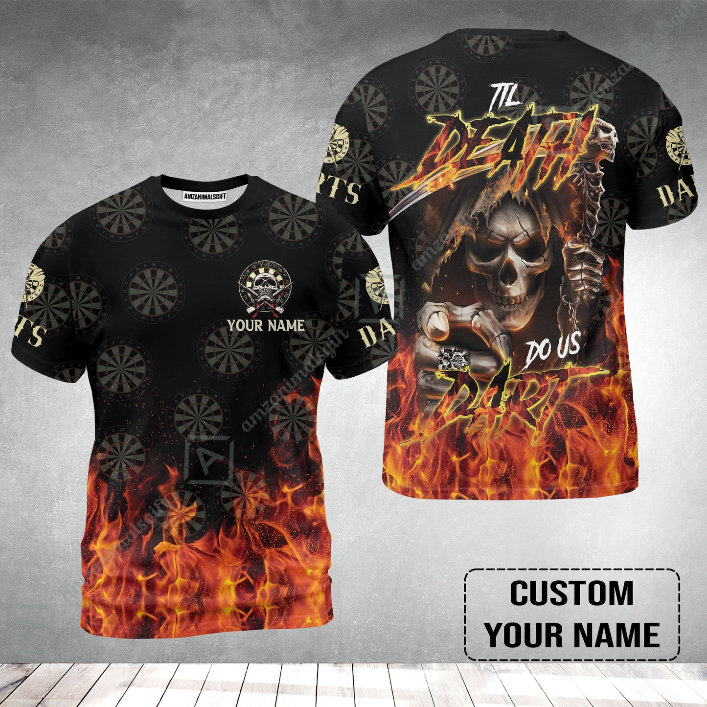 Darts Custom Name T-Shirt - Til Death Do Us Dart Dartboard Personalized T-Shirt
