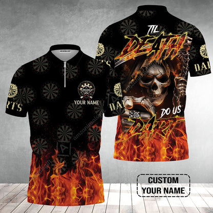 Darts Custom Name Zip Polo Shirt - Til Death Do Us Dart Dartboard Personalized Zip Polo Shirt