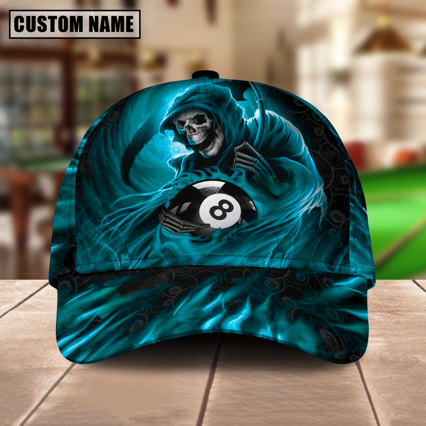 Customized Billiard Cap, Billiard Pool Ball 8 Reaper Art Personalized Name 3D Hats, Best Billiard Pool Hat For Billiard Players (4 Colors)