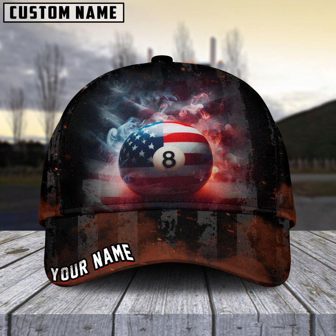 Customized Billiard Cap, Billiard Pool Ball 9 Smoke American Flag Personalized Name 3D Hats, Best Billiard Pool Hat For Billiard Players