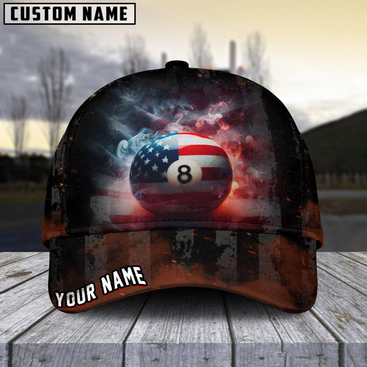 Customized Billiard Cap, Billiard Pool Ball 9 Smoke American Flag Personalized Name 3D Hats, Best Billiard Pool Hat For Billiard Players