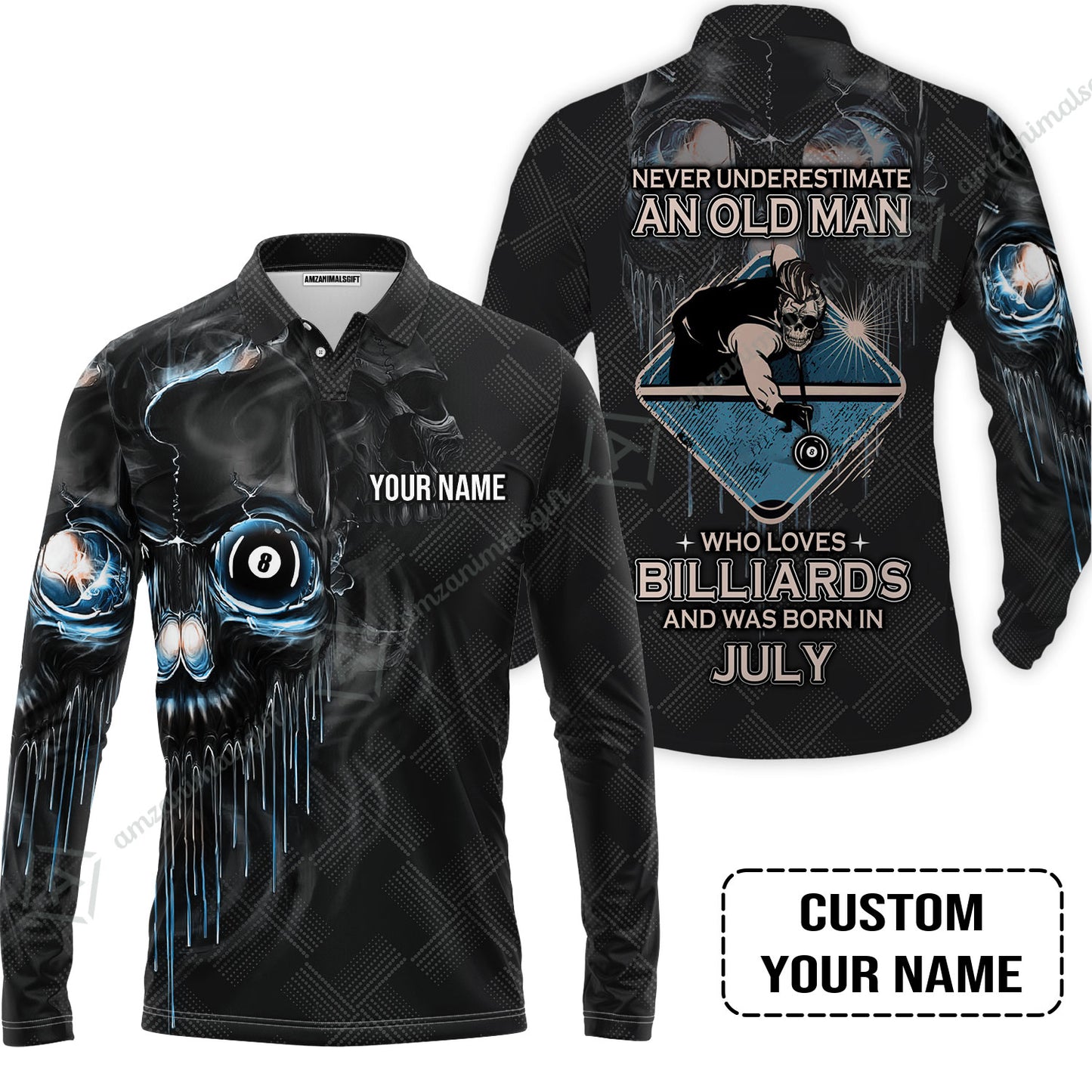 Customized Billiard Men Polo Shirt - Pool 8 Ball Never Underestimate An Old Man And Was Born In July Personalized Polo Shirt