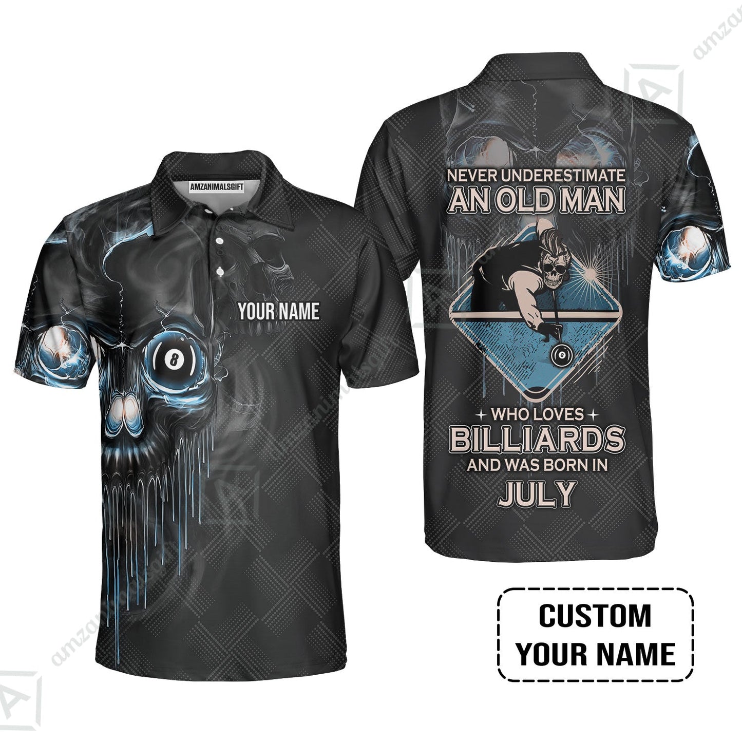 Customized Billiard Long Polo Shirt - Pool 8 Ball Never Underestimate An Old Man And Was Born In July Personalized Long Polo Shirt