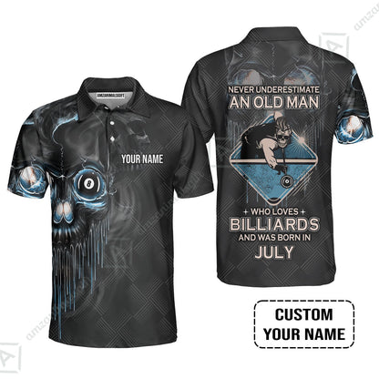 Customized Billiard Long Polo Shirt - Pool 8 Ball Never Underestimate An Old Man And Was Born In July Personalized Long Polo Shirt
