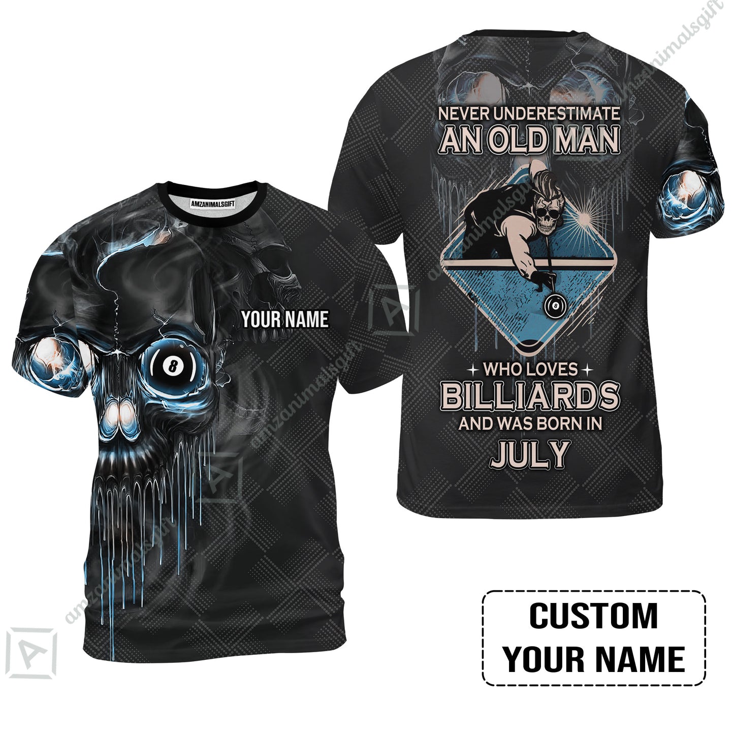 Customized Billiard Men Polo Shirt - Pool 8 Ball Never Underestimate An Old Man And Was Born In July Personalized Polo Shirt