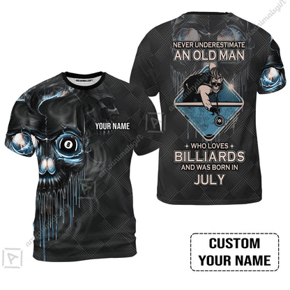 Customized Billiard Long Polo Shirt - Pool 8 Ball Never Underestimate An Old Man And Was Born In July Personalized Long Polo Shirt