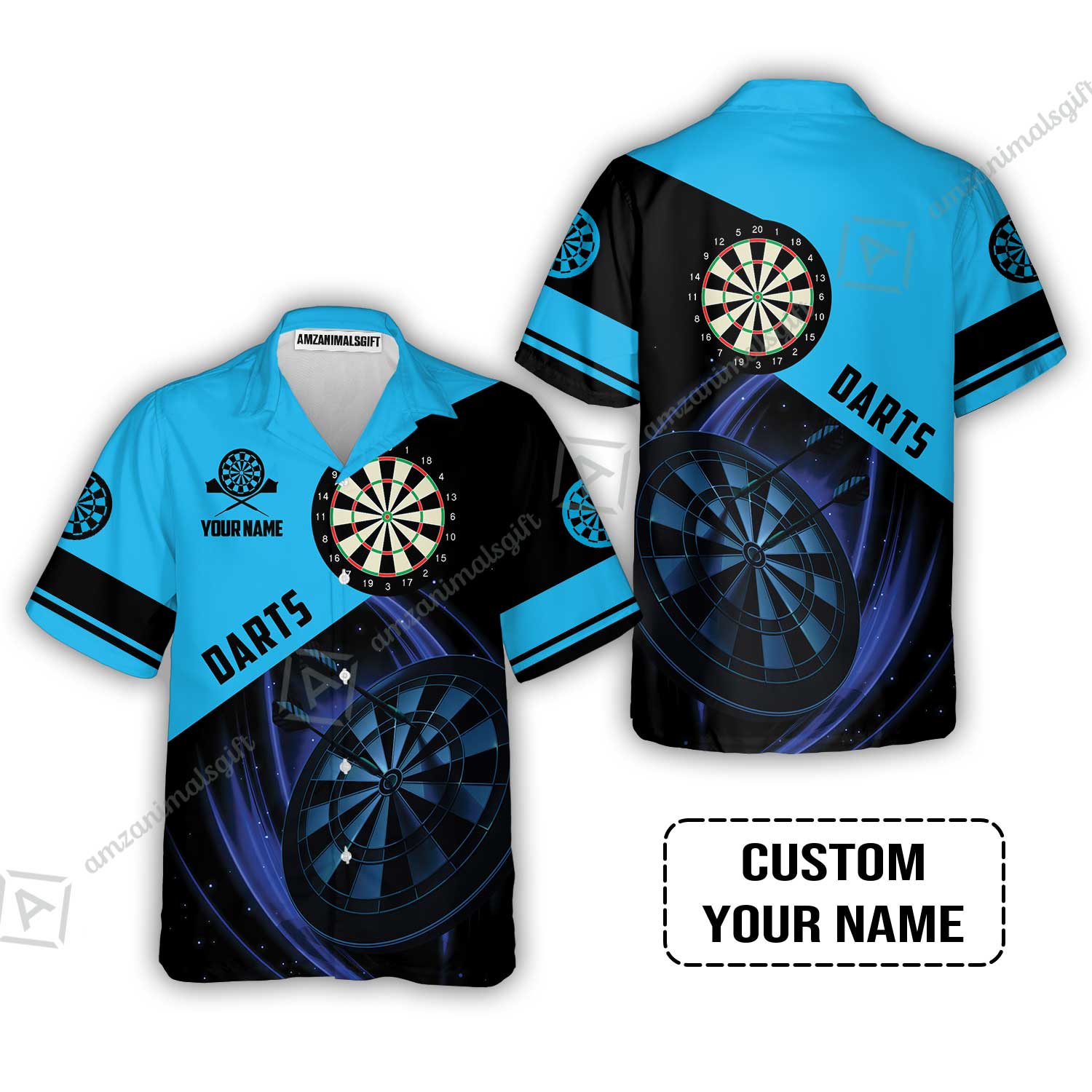 Customized Name Darts Hawaiian Shirt, Dartboard Personalized Name Blue Darts Team Hawaiian Shirt
