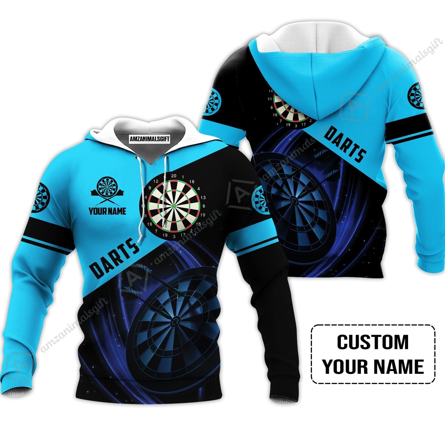 Customized Name Darts Sweatshirt, Dartboard Personalized Name Blue Darts Team Sweatshirt