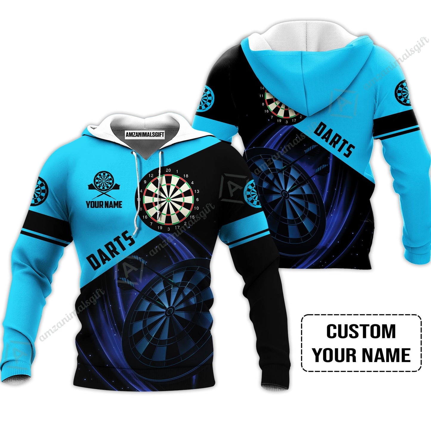 Customized Name Darts Zip Polo Shirt, Dartboard Personalized Name Blue Darts Team Zip Polo Shirt