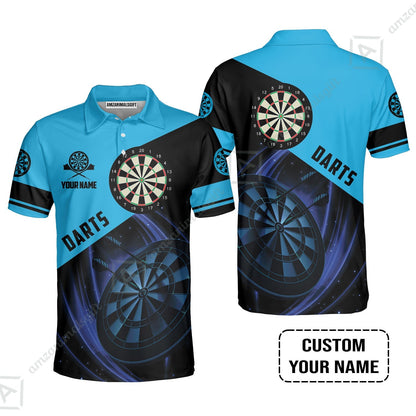 Customized Name Darts Zip Polo Shirt, Dartboard Personalized Name Blue Darts Team Zip Polo Shirt