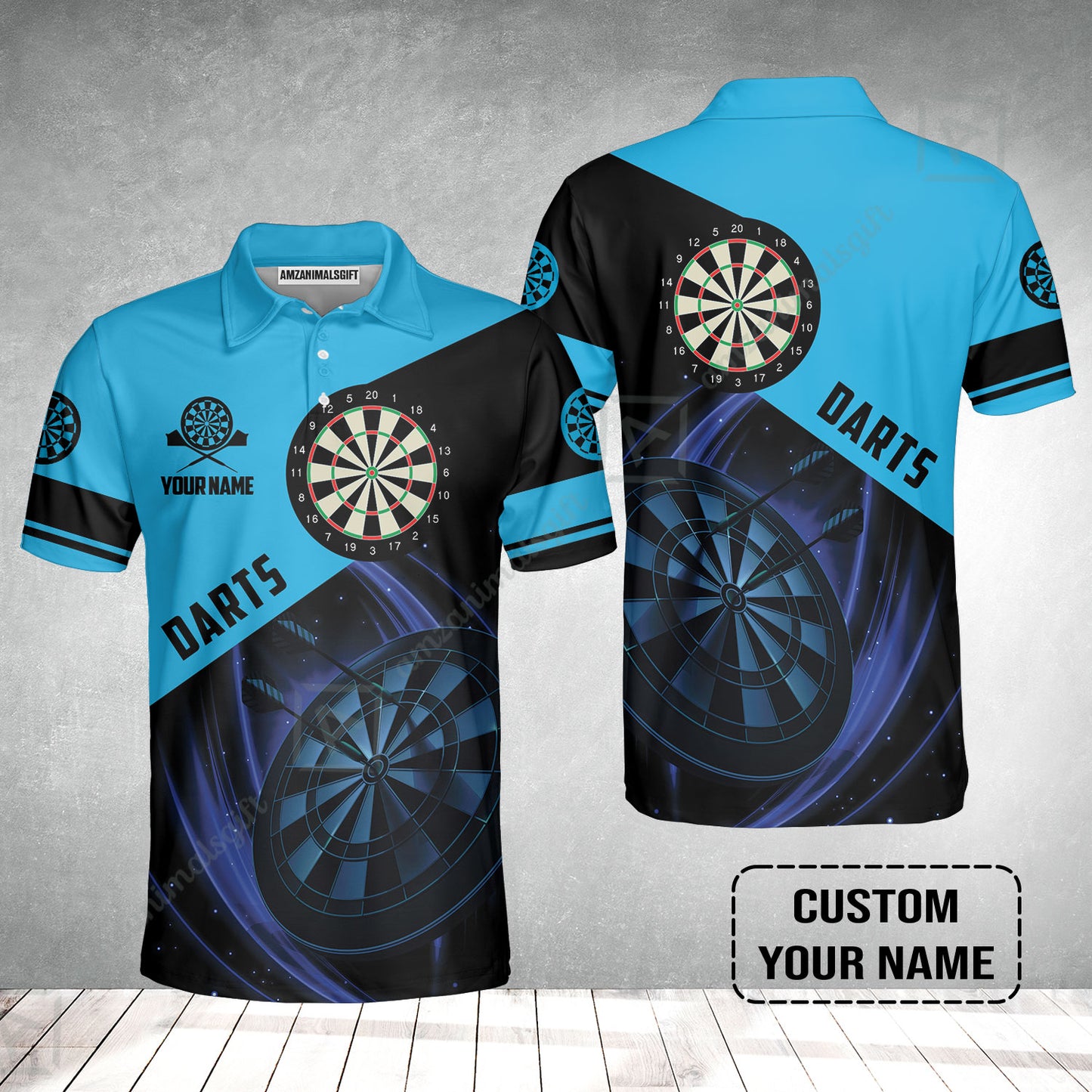 Customized Name Darts Polo Shirt, Dartboard Personalized Name Blue Darts Team Polo Shirt