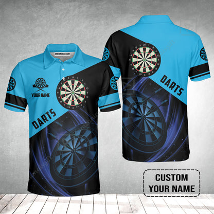 Customized Name Darts Polo Shirt, Dartboard Personalized Name Blue Darts Team Polo Shirt