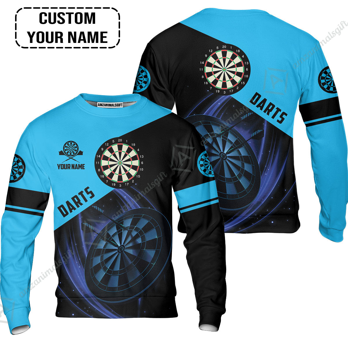 Customized Name Darts Sweatshirt, Dartboard Personalized Name Blue Darts Team Sweatshirt