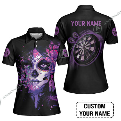 Customized Darts Women Sleeveless Polo Shirt, Skull Girl Butterfly Personalized Sugar Skull And Darts Women Sleeveless Polo Shirt
