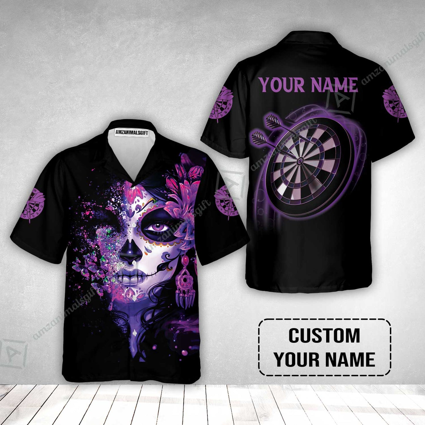 Customized Darts Hawaiian Shirt, Skull Girl Butterfly Personalized Sugar Skull And Darts Hawaiian Shirt