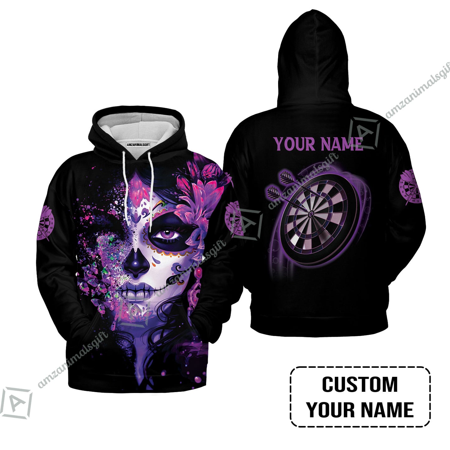 Customized Darts Men Polo Shirt, Skull Girl Butterfly Personalized Sugar Skull And Darts Polo Shirt