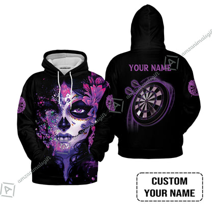 Customized Darts Men Polo Shirt, Skull Girl Butterfly Personalized Sugar Skull And Darts Polo Shirt
