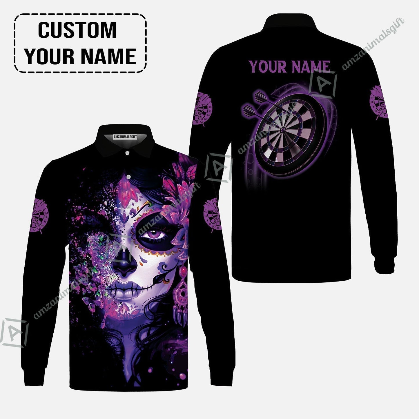 Customized Darts Women Sleeveless Polo Shirt, Skull Girl Butterfly Personalized Sugar Skull And Darts Women Sleeveless Polo Shirt