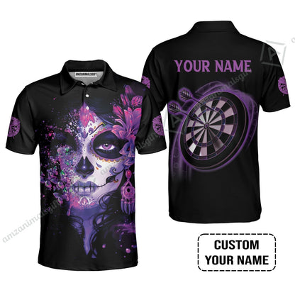 Customized Darts Women Polo Shirt, Skull Girl Butterfly Personalized Sugar Skull And Darts Women Polo Shirt