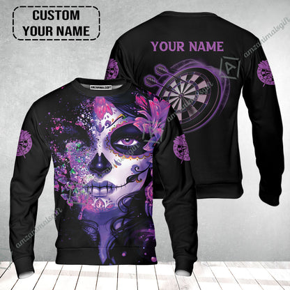 Customized Darts Sweatshirt, Skull Girl Butterfly Personalized Sugar Skull And Darts Sweatshirt
