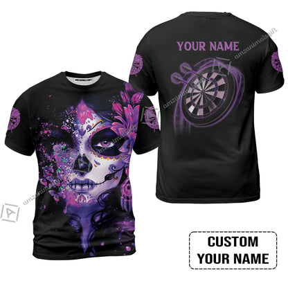 Customized Darts Women Polo Shirt, Skull Girl Butterfly Personalized Sugar Skull And Darts Women Polo Shirt
