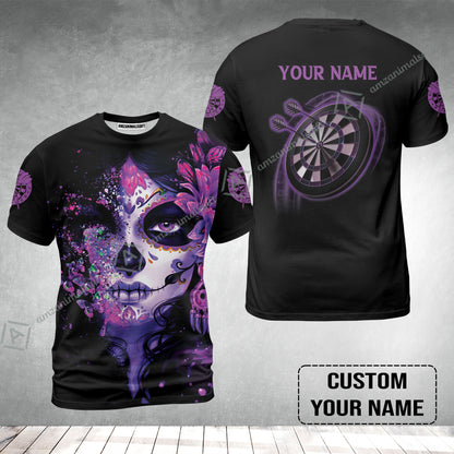 Customized Darts T-Shirt, Skull Girl Butterfly Personalized Sugar Skull And Darts T-Shirt