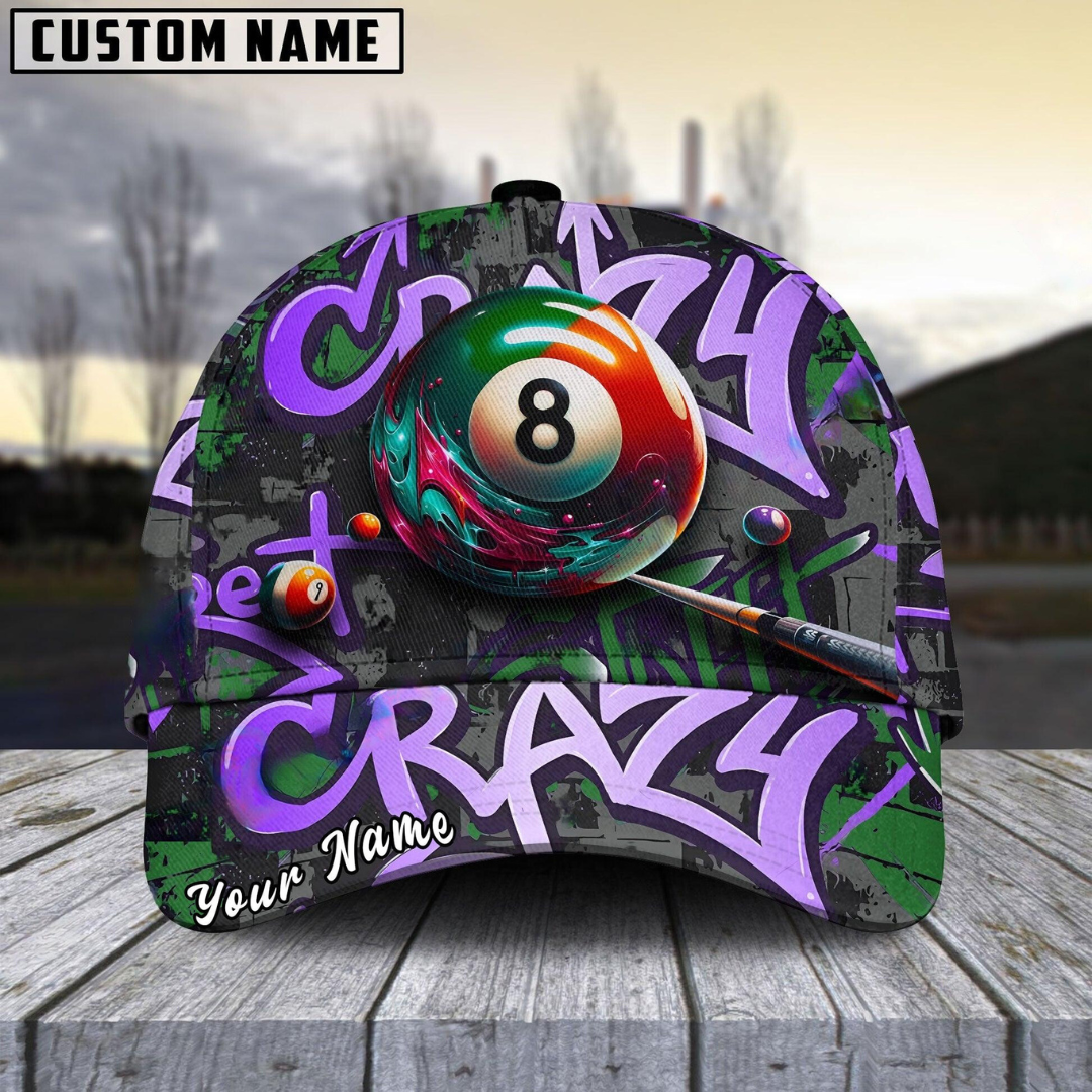 Customized Billiard Cap, Billiard Pool Ball 8 Graffiti Street Personalized Name 3D Hats, Best Billiard Pool Hat For Billiard Players (6 Colors)
