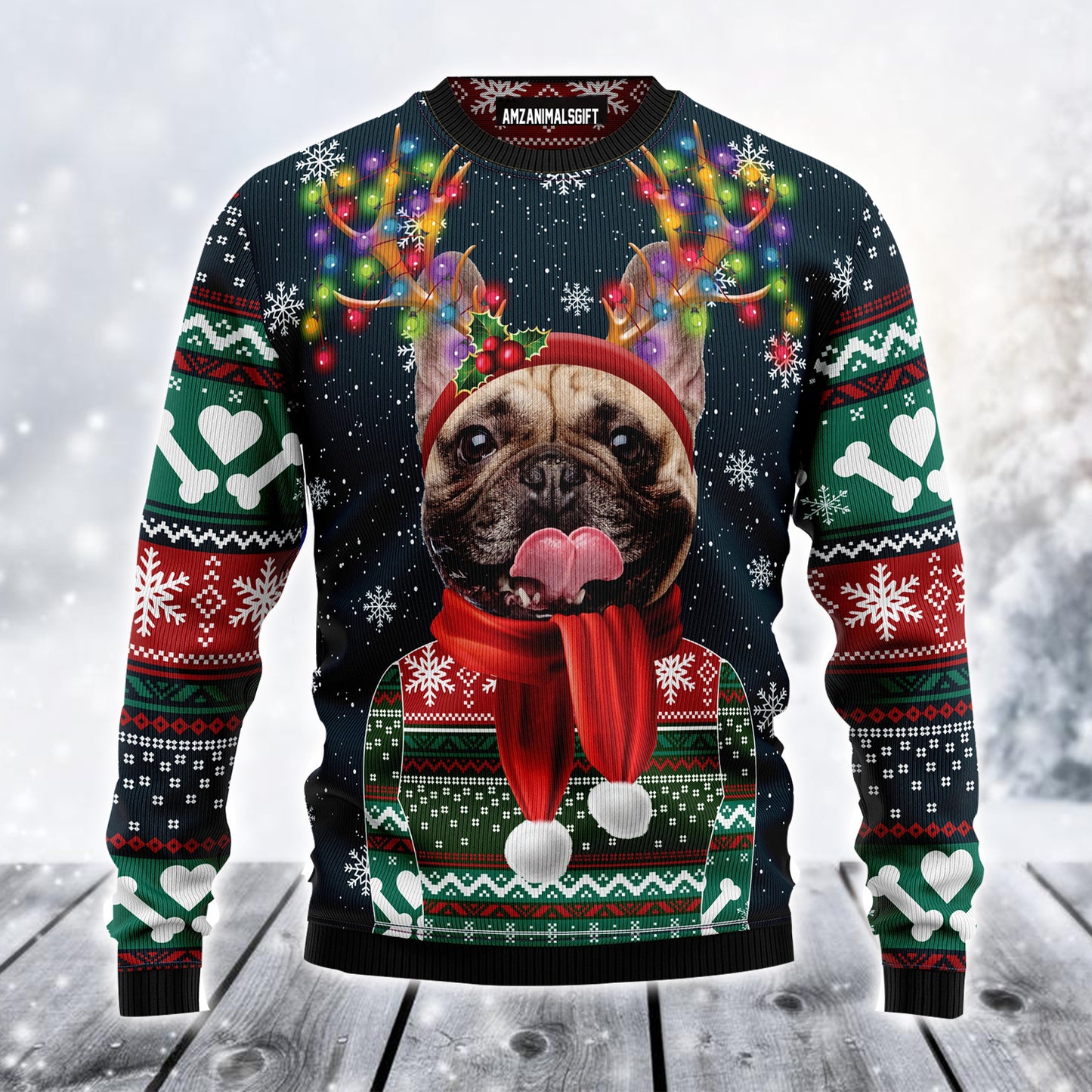 French Bulldog Ugly Christmas Sweater, Christmas Light Ugly Sweater For Men & Women - Best Gift For Christmas, Friends, French Bulldog Lovers