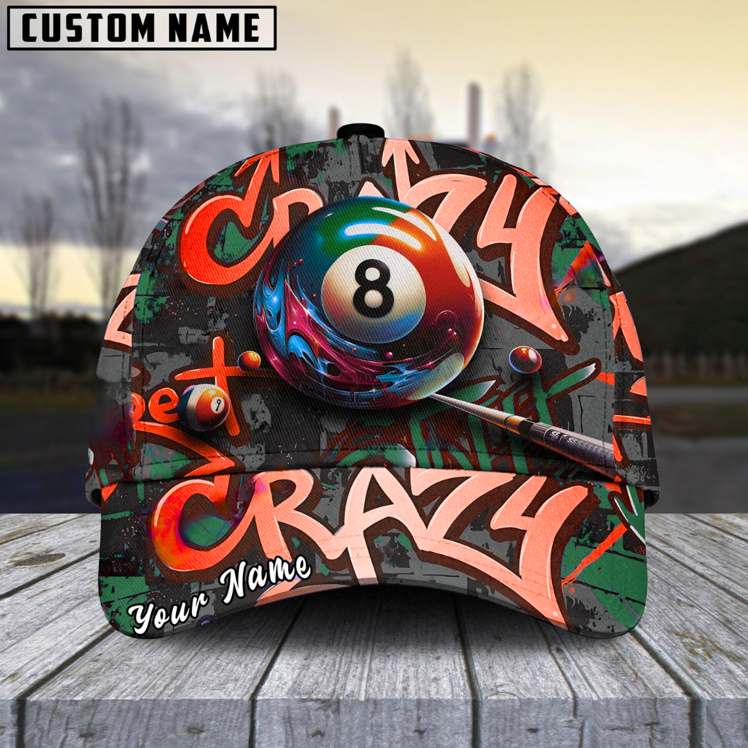 Customized Billiard Cap, Billiard Pool Ball 8 Graffiti Street Personalized Name 3D Hats, Best Billiard Pool Hat For Billiard Players (6 Colors)